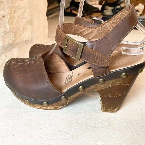 Free People Jeffrey Campbell Brown Leather Clog Platform Heel Sandals Women 8 - Picture 7 of 9